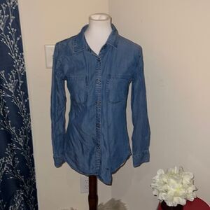 Rails Carter Dark Vintage Wash Chambray Button Front Long Sleeve Top sz S FLAW